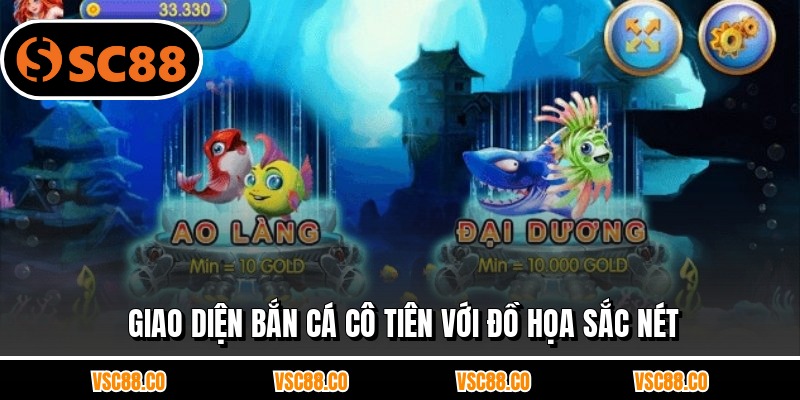 Giao diện bắn cá cô tiên với đồ họa sắc nét